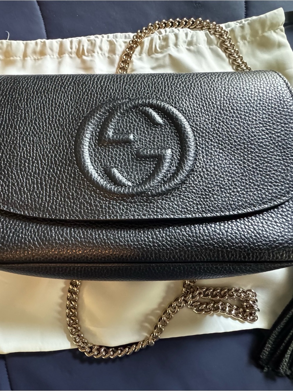 Gucci Black Pebbled Leather Mini Crossbody with Silver Chain and Tassel - Picture 3 of 11